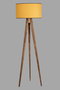 Opviq Lámpara de Pie Tripod con Pantalla de Tela Mostaza y Cuerpo de Madera